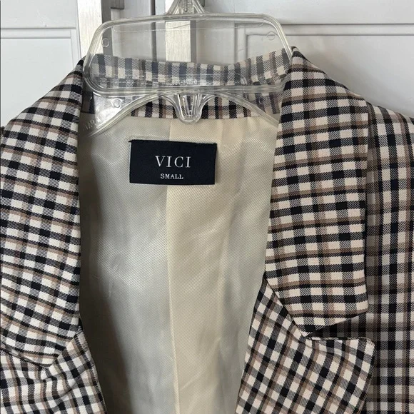 Vici Women's Black Brown and White Plaid Blazer - Picture 2 of 5